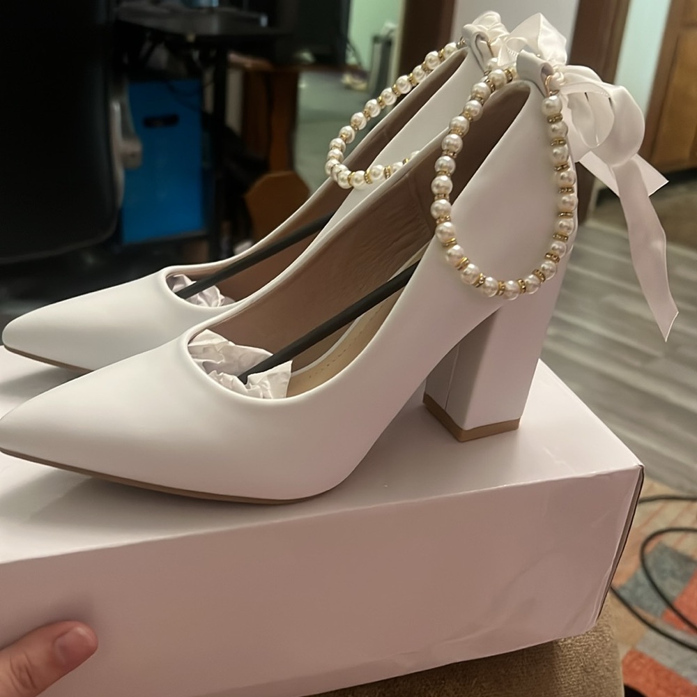 Elegant White Pearl-Embellished Heels